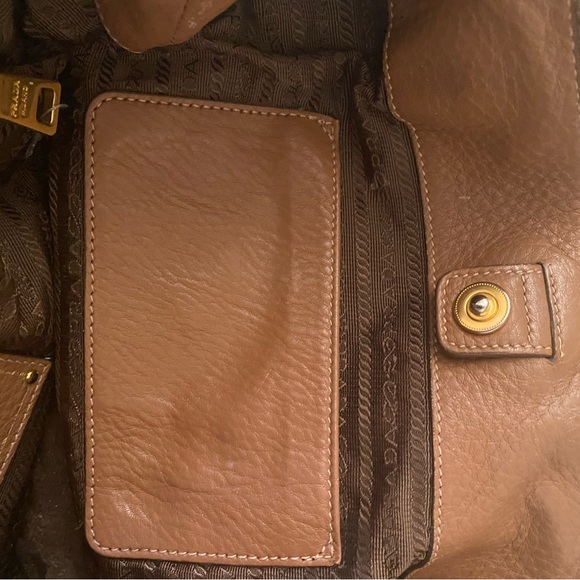 Prada Two Way Purse Handbag Vitello Pebbled Leather Caramel - Picture 11 of 13